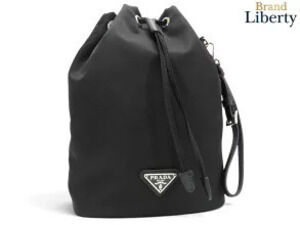 Prada VELA Re Drawstring Bag Bucket NERO Black Saffiano Leather